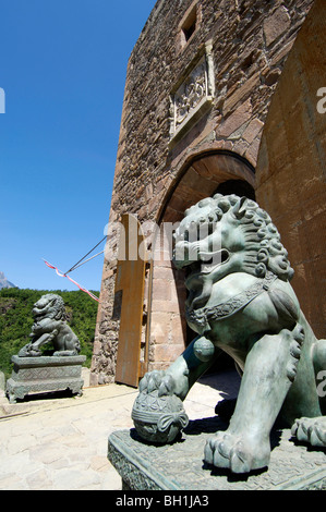 Sculptures in front of the entrance to the Messner Mountain Museum Firmian, MMM, Sigmundskron Castle, Reinhold Messner, Bolzano, Stock Photo