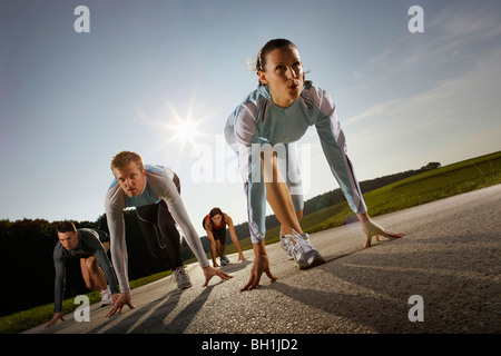 Runners starting, Munsing, Bavaria, Germany Stock Photo