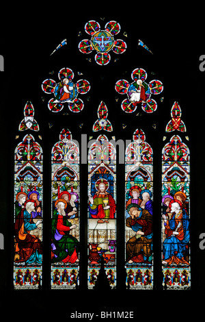 A stained glass window depicting The Last Supper, All Saints Church, Allesley, Coventry Stock Photo