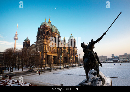 Berlin Cathedral ( Berliner Dom ) and the TV tower at Alexander Square  ( Alexanderplatz ) Stock Photo