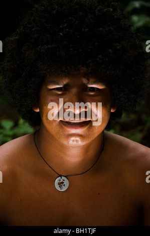 Alexis, Garifuna young man Portrait, in the area of Livingston, Izabal, Guatemala, Central America. Stock Photo