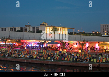 Bar at river Spree in the evening, Berlin, Germany Stock Photo