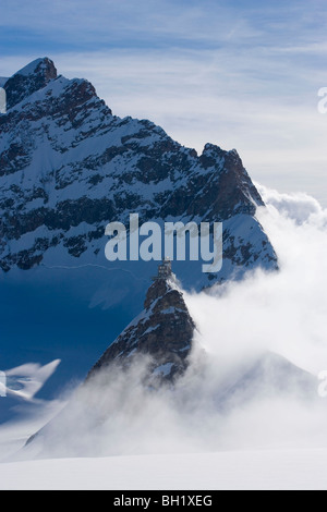 View to Sphinx Observatory (3571 m) at mountain Sphinx near Jungfraujoch (3454 m), also called the Top of Europe (highest railwa Stock Photo