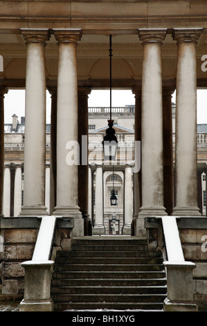 Close-up view of the Colonnade, looking from the courtyard of the King William's Block  towards the Queen Mary's Block. Stock Photo