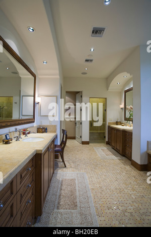 Palm Springs bathroom with mosaic tiled floor Stock Photo