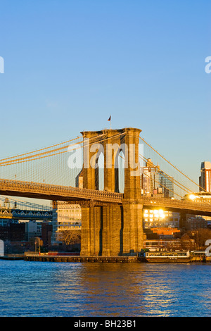 The Brooklyn Bridge and the East River, New York City, New York Stock Photo