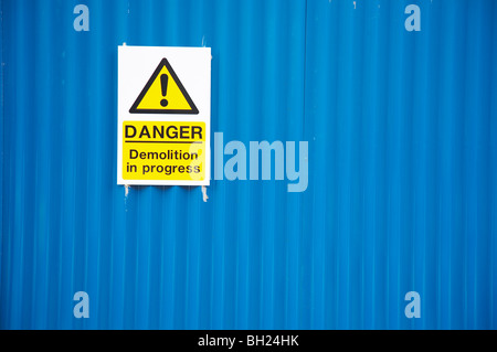 Warning sign on fence Stock Photo