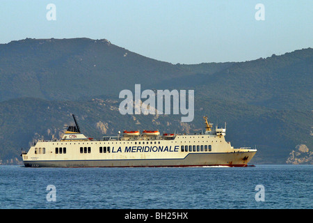 FERRY USED BY THE COMPANY CMN 'LA MERIDIONALE', LINKING CORSICA TO THE CONTINENT, PROPRIANO, SOUTH CORSICA (2A), FRANCE Stock Photo