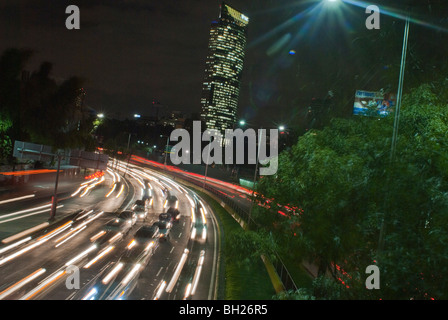 Traffic moves on the Circuito Interior (Inner Loop) during rush hour on November 4, 2009 in Mexico City, Mexico. Stock Photo