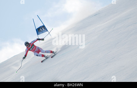 downhill skier on the hahnenkamm, kitzbuhel, austria Stock Photo