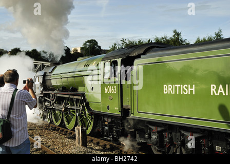 A1 Peppercorn class steam (Tornado) locomotive pulling a summer special train to Torbay leaving Bristol Temple Meads Stock Photo