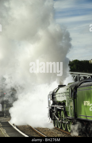 Newly Built A1 Peppercorn class steam (Tornado) locomotive pulling a summer special train to Torbay leaving Bristol Temple Meads Stock Photo