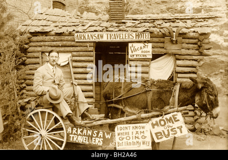 Arkansaw Traveler Riding Comic Donkey Cart Stock Photo