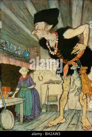 Fee fi fo fum I smell the blood of an Englisman. Illustration from Jack and the Beanstalk from the book English Fairy Tales