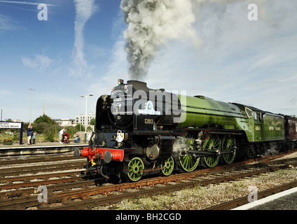 Newly Built A1 Peppercorn class steam (Tornado) locomotive pulling a summer special train to Torbay leaving Bristol Temple Meads Stock Photo