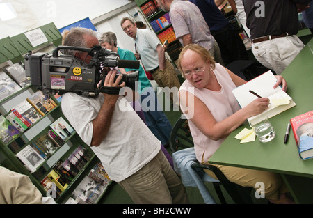 Mo Molam signing copies of her political memoirs Momentum at the Guardian Hay Festival 2002 Hay on Wye Powys Wales UK Stock Photo