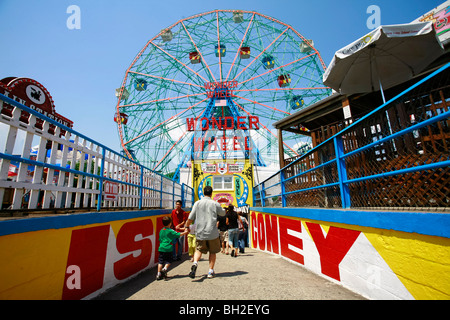 The Wonder Wheel and Astroland Park seen from Coney Island beach Stock Photo