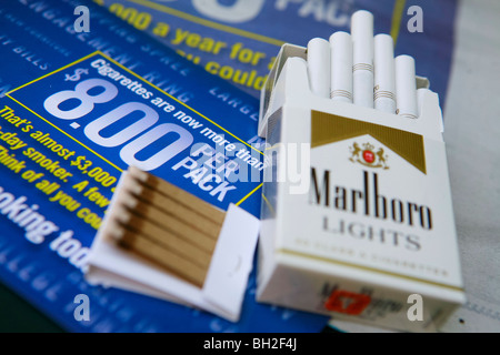 Marlboro cigarette and book of matches Stock Photo