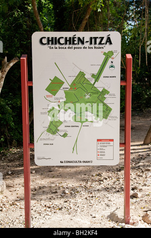 Map. Chichen Itza Archaeological Site Yucatan Mexico. Stock Photo