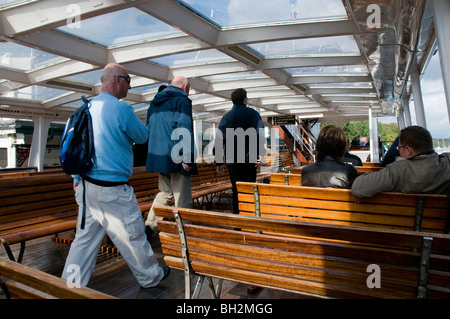 passengers embarking on pleasure cruiser 'teal',lake windermere,cumbria Stock Photo