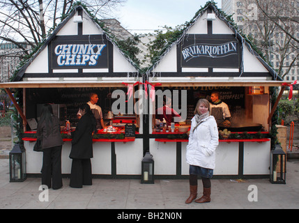Food stall at Cologne Christmas Market South Bank London December 2009 Stock Photo