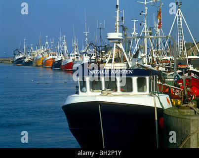 A view of Amble harbour in Northumberland with fishing boats Stock Photo