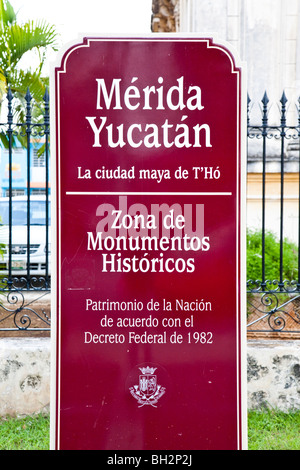 Zona de Monumentos Historicos Sign. Merida, Yucatan, Mexico. Stock Photo