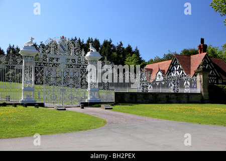 Chirk Gates are at the entrance to the parkland of Chirk Castle, owned by the National Trust, near Wrexham, north Wales Stock Photo