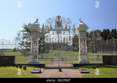 Chirk Gates are at the entrance to the parkland of Chirk Castle, owned by the National Trust, near Wrexham, north Wales Stock Photo