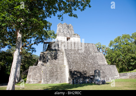 Temple II, Temple of the Masks construction at Tikal Archaeological Site. Guatemala. Stock Photo