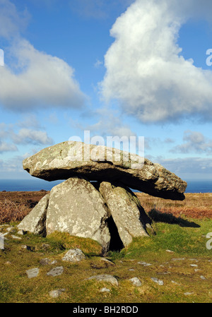 chun quoit a megalithic burial tomb near morvah in penwith,cornwall,uk