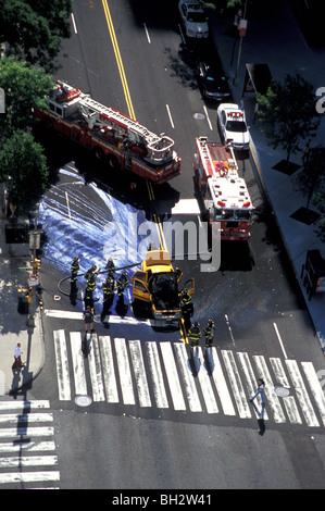 Taxi Fire Response, NYC Stock Photo
