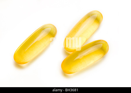 Fish oil capsules on white Stock Photo