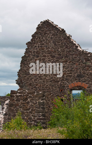 View of beautiful and impression nature in Michigan USA United States stone wall field with ruins hi-res Stock Photo