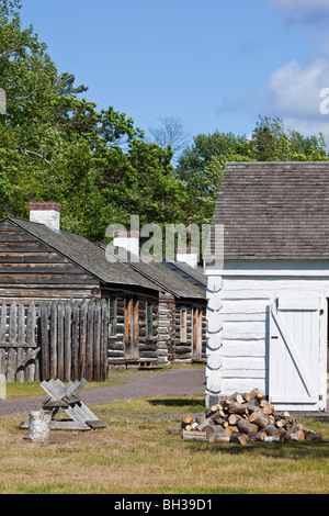 American historic Fort Wilkins Copper Harbor Michigan the wooden houses of logs very high resolution pictures images vertical format in USA US hi-res Stock Photo