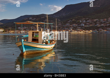 Greek fishing boats moored in the harbour at Vathi on the island of Ithica Stock Photo