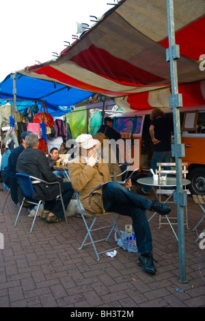 Makeshift cafe at Portobello Road market London England UK Europe Stock Photo