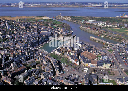 HONFLEUR, THE TOWN, THE PORT, AND THE MOUTH OF THE SEINE, AERIAL VIEW, CALVADOS (14), NORMANDY, FRANCE Stock Photo