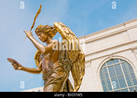 14 foot bronze statue, 'The Recording Angel' by Audrey Flack in plaza of Schermerhorn Symphony Center in Nashville, Tennessee Stock Photo