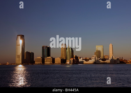 Jersey City, New Jersey skyline view from across the Hudson River in lower Manhattan, New York City, NY, United States Stock Photo