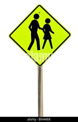 A pedestrian crossing sign isolated on white. Stock Photo