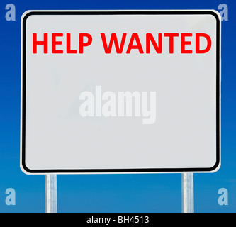 A 'Help Wanted' sign isolated on a blue graduated sky. Stock Photo