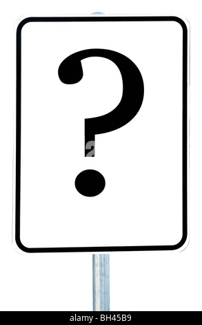 A road sign with an question mark on it isolated on white. Stock Photo