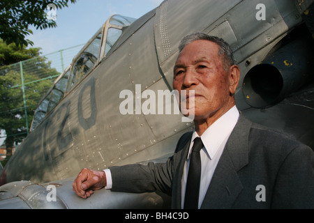 Shigeyoshi Hamazono, 81 years old, 'kamikaze' pilot in the Japanese Special Attack Force during WW2, in Chiran, Japan. Stock Photo