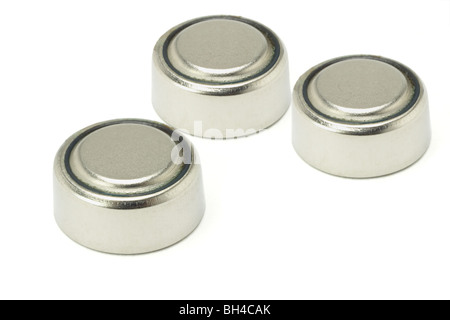 Three lithium batteries isolated on white background Stock Photo