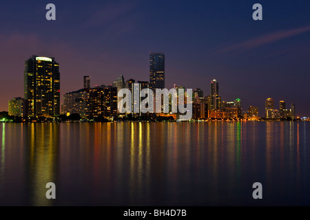 Miami Skyline Twilight & Biscayne Bay, Miami, Florida Stock Photo