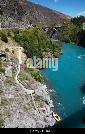 A long climb back up after bungy jumping from the Kawarau bridge in Queenstown. Stock Photo