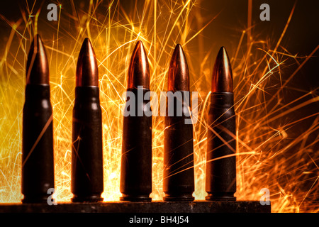 AK-47 assault rifle cartridges Stock Photo