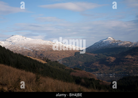 The Arrochar Alps,Beinn Donich and Bein Brack with Loch Goil in the distance from Beinn Bhula Stock Photo