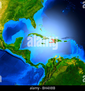 Detailed 3D render of the map of Central America with Haiti highlighted in red Stock Photo